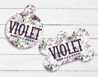 Violet Style Floral Printed PetID Tag | Dog Tag | Cat Tag | Custom ID Tag | Pet Gifts | Pet Name Tag | ID Tags