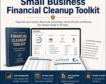 Kit de herramientas para la optimización financiera de pequeñas empresas / Hoja de cálculo de contabilidad en Excel + PDF (Descarga digital)