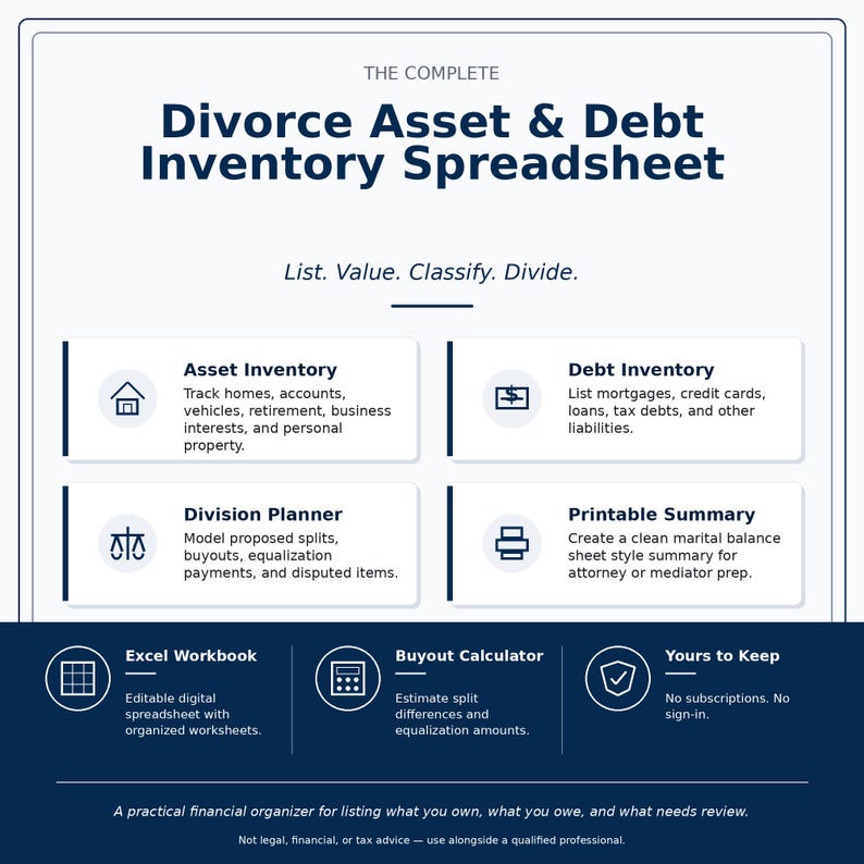 Debt Inventory Chart Divorce Asset Debt Inventory Tool - Etsy