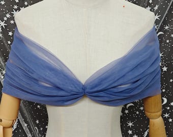 Dusty Blue Tulle Wedding Shawl, Front Twist Bridal Wrap, Off Shoulder Bridesmaid Bolero, Bridal Cover up