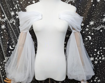 Delicate Full Lace Puffy Detachable Sleeves,Removable Off Shoulder Lace Wedding Sleeves,Prom Accessories,Briddal Sleeves with Pearl Buttons