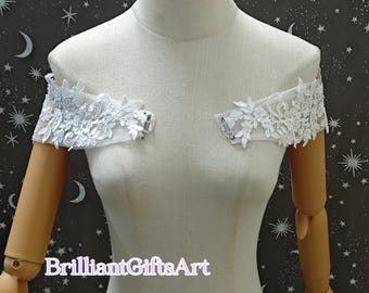 Mangas removíveis requintadas em renda floral para noiva, alças de tule macio, alças para vestido de noiva, acessório para vestido de noiva.