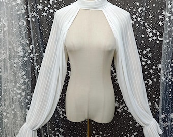 Minimalist Halter Ivory Chiffon Bolero, Ruffled Puffy Sleeve Wedding Shrug, Vintage Bridal Separates, Prom Topper,