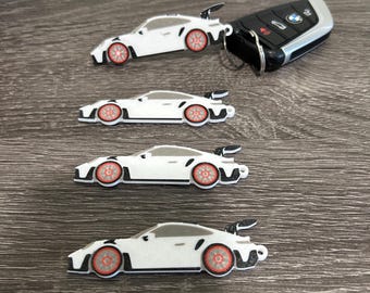 Llavero Porsche personalizado impreso en 3D / Etiqueta para llaves de coche deportivo / Regalo para entusiastas de los coches /