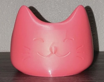 Cuenco rosa con cara de gato: Plato minimalista para comida y agua de mascotas, organizador de escritorio.