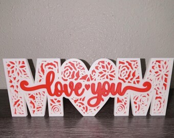 Letrero decorativo de corazón para mamá con diseño floral "Te amo mamá" - Regalo para el Día de la Madre