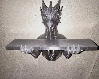 Estantería de pared con forma de dragón, el Guardián del Grimorio (impresa en 3D), cualquier color.
