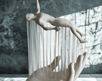 Escultura humana flotante, estatua de mano surrealista, decoración de arte moderno abstracto