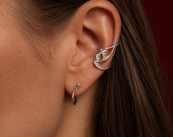 Pendiente de oreja de pájaro plateado, diseño minimalista, clip para oreja sin perforación, delicado pendiente de cartílago con forma de ala, regalo de joyería para mujer para el día a día.
