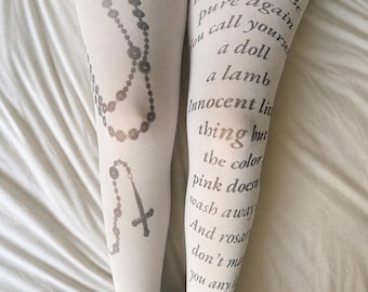 Gothic panty met rozenkransprint Y2K Alternative Panty Emo Aesthetic Cross panty Gothic legging Lange kousen