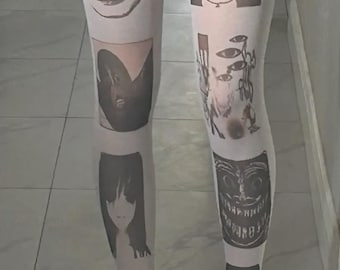 CreepyPasta inspired Horror Print Tights Goth Pantyhose Emo Y2K Stockings Alt Fashion Harajuku Aesthetic Tights Creepycore