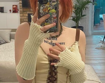 Black Fingerless Arm Warmers Punk Knit Gloves Gothic Grunge Sleeve Gloves Emo Goth Arm Sleeves Y2K Accessories