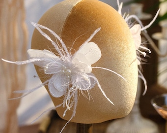 Fairy Tale Butterflies Hair Pin with Pearl&Bead: Handcrafted Feathers Bridal Clip French Wedding Accessory