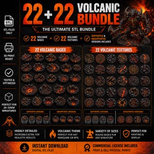 Volcanic Bases STL Bundle | 3D Print Files, Wargaming Terrain (Digital Download)
