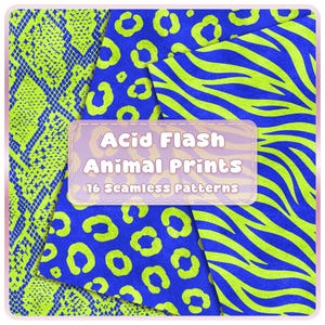 Groene en blauwe naadloze dierenprintpatronen, 16 zebra-, cheetah- en slangenpapieren, Y2K safari-achtergronden