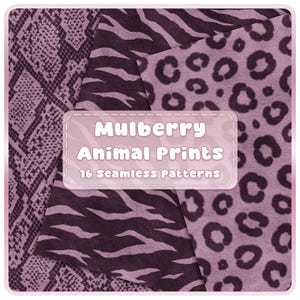 Nahtlose Papiere mit Tiermotiven von Mulberry, 16 JPG-Muster mit Leoparden, Zebras und Schlangen, Plüsch-Safari-Hintergründe