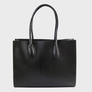 Bolso tote con estampado de serpiente negro / Bolso de mano de lujo de piel vegana / Bolso elegante para el día a día