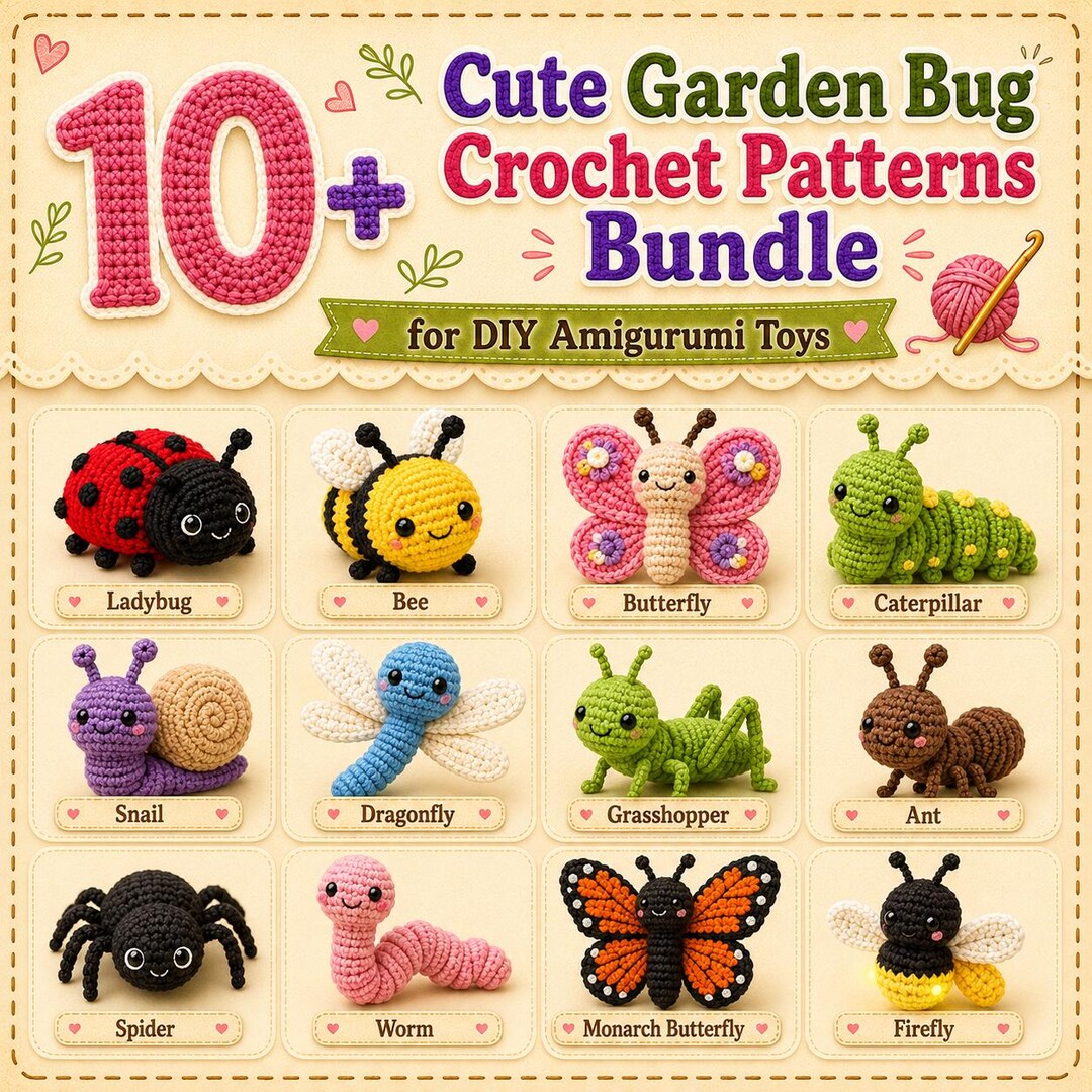 Crochet Insect Screen Garden Bugs Crochet Pattern Bundle – Amigurumi Insects (bee, Butterfly ...