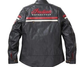インディアンモーターサイクル レディース ブラック ジャケット ハンドメイド 本革カウハイド レザージャケット カフェレーサー バイカーコート