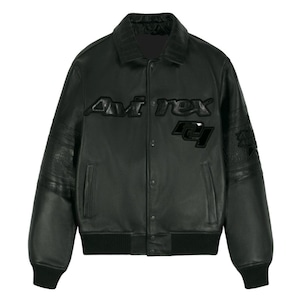 Men’s black cowhide leather bomber jacket with pilot-inspired streetwear design