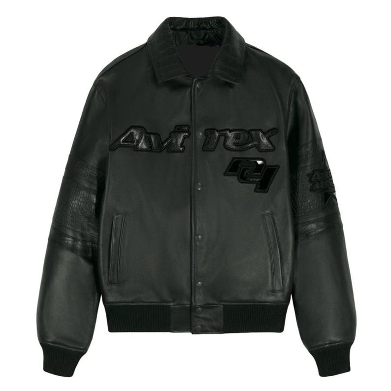 Men’s black cowhide leather bomber jacket with pilot-inspired streetwear design