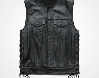メンズ ブラック バイカー ベスト ハンドメイド 本革牛革ベスト フレイイング パイロット コート