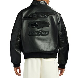 Luxury cowhide leather streetwear bomber jacket designed for urban aviator fashion