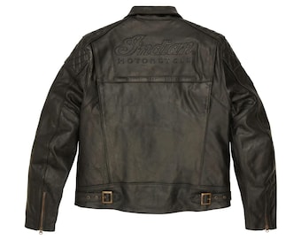 Indian Motorcycle Men's Black Biker Jacket Handmade Genuine Cowhide leather jacket Cafe Racer Coat