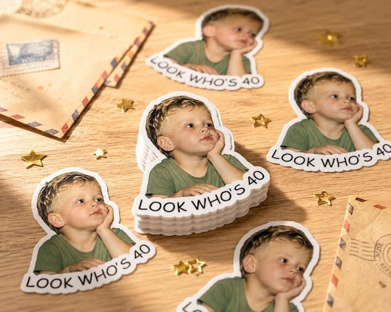 Look Who's 40 Birthday Sticker,Funny 40th Birthday Party Favor,Custom Birthday Gift,Retro Birthday Sticker for Women Men,Gift For Him