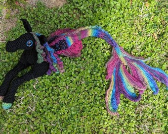 Dark Rainbow Hippocampus Crochet Soft Sculpture