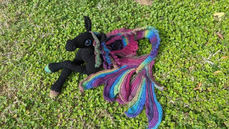 Dark Rainbow Hippocampus Crochet Soft Sculpture