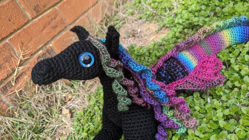 Dark Rainbow Hippocampus Crochet Soft Sculpture
