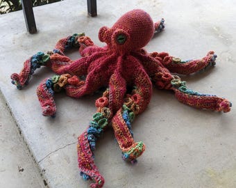 Giant Crochet Rainbow Octopus Soft Sculpture