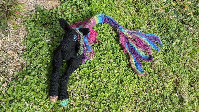 Dark Rainbow Hippocampus Crochet Soft Sculpture