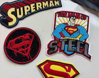 Comic Style Superman Patches, Iron On, Decorative Applique for Jackets & Backpacks