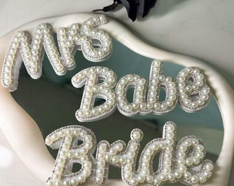 Wedding Pearl Letter Patches | Rhinestone Bride Themed Iron On/Sew On Applique,Mrs,Babe,Bride