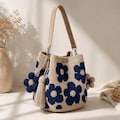 Handmade Knitted Floral Bucket Bag, Boho Crochet Shoulder Crossbody Purse product logo