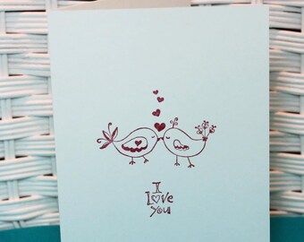 Set of 5 Hand Stamped Love Birds Note Cards