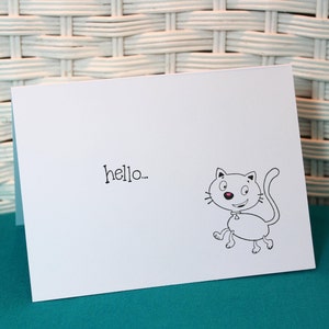 Set of 6 Hand Stamped Kitty Cat Hello Note Cards image 1