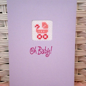 Handmade Baby Cross Stitch Card Buggy Carriage for Baby Girl