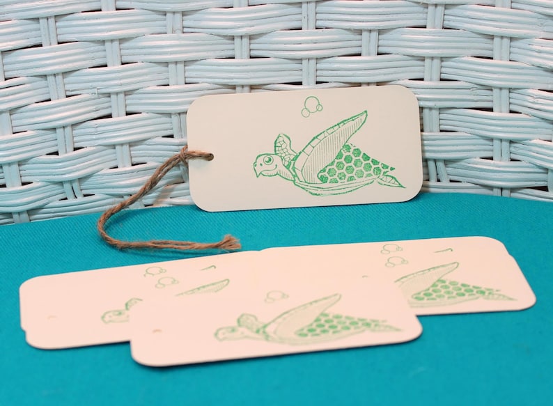 Hand Stamped Set of 6 Sea Turtle Tags
