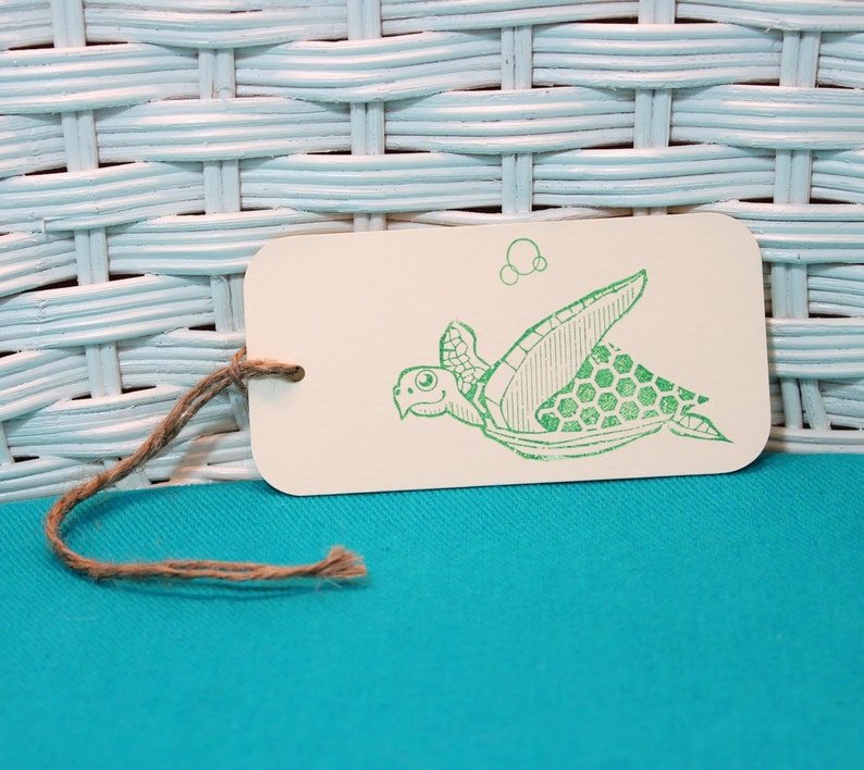 Hand Stamped Set of 6 Sea Turtle Tags