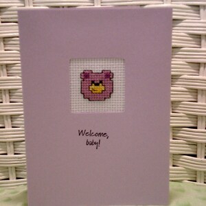 Handmade Baby Cross Stitch Card Cute Bear Perfect for a Boy or Girl
