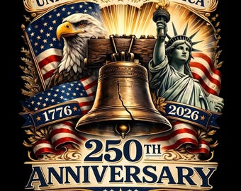 USA 250th Anniversary PNG 2026, Patriotic Eagle Liberty Bell Design, 4th of July Graphic, American Vintage, USA 1776–2026, Digital Download