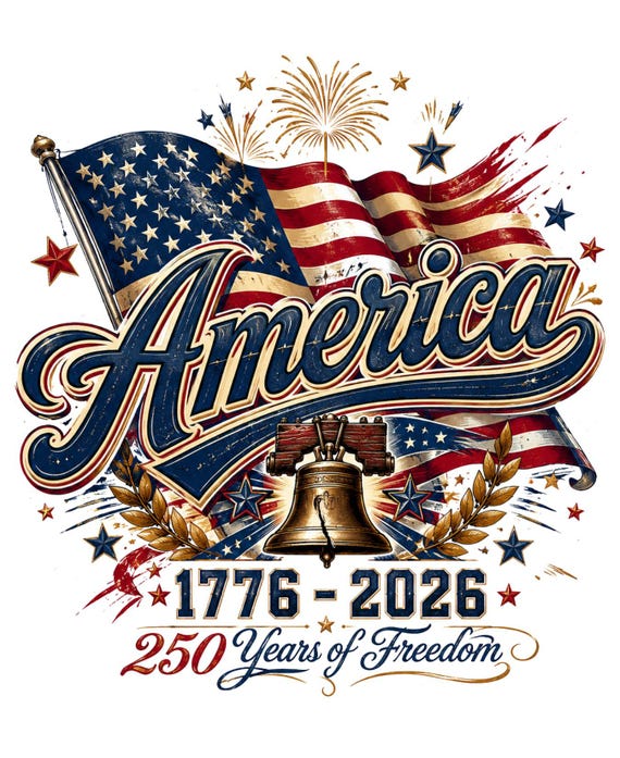 America 250 Years of Freedom PNG, USA 250th Anniversary Shirt Design, Patriotic America 1776-2026 Graphic, 4th of July Sublimation Png
