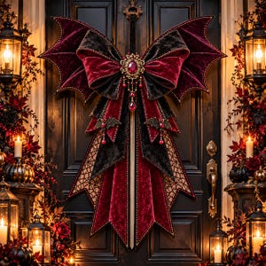 Gothic Bat Wing Door Bow Sewing Pattern PDF, Halloween Velvet Bow Pattern, Oversized Wreath Bow, Printable Templates, Gothic Decor DIY