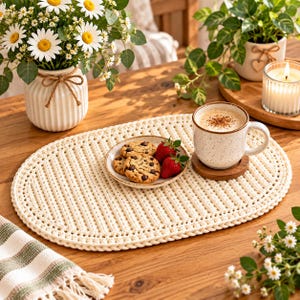 Crochet Placemat Pattern Beginners , Cottage-core Table Decor , Cotton Mats Homedecor, Instant Download PDF,Pattern with step-by-step Photos