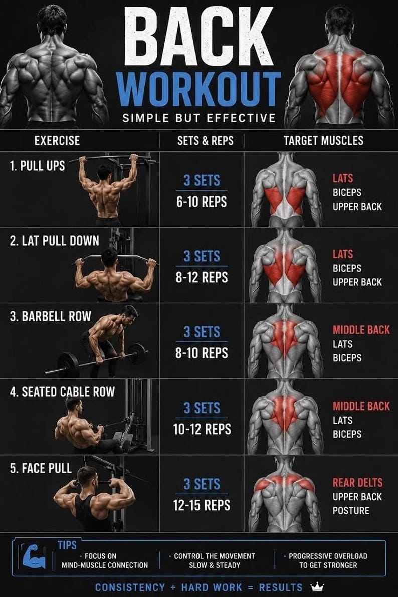 Back Workout Exercise Guide Bodybuilding Gym Fitness Training Chart ...