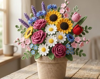Modèle de bouquet de fleurs au crochet - 9 fleurs, adapté aux débutants (téléchargement PDF)