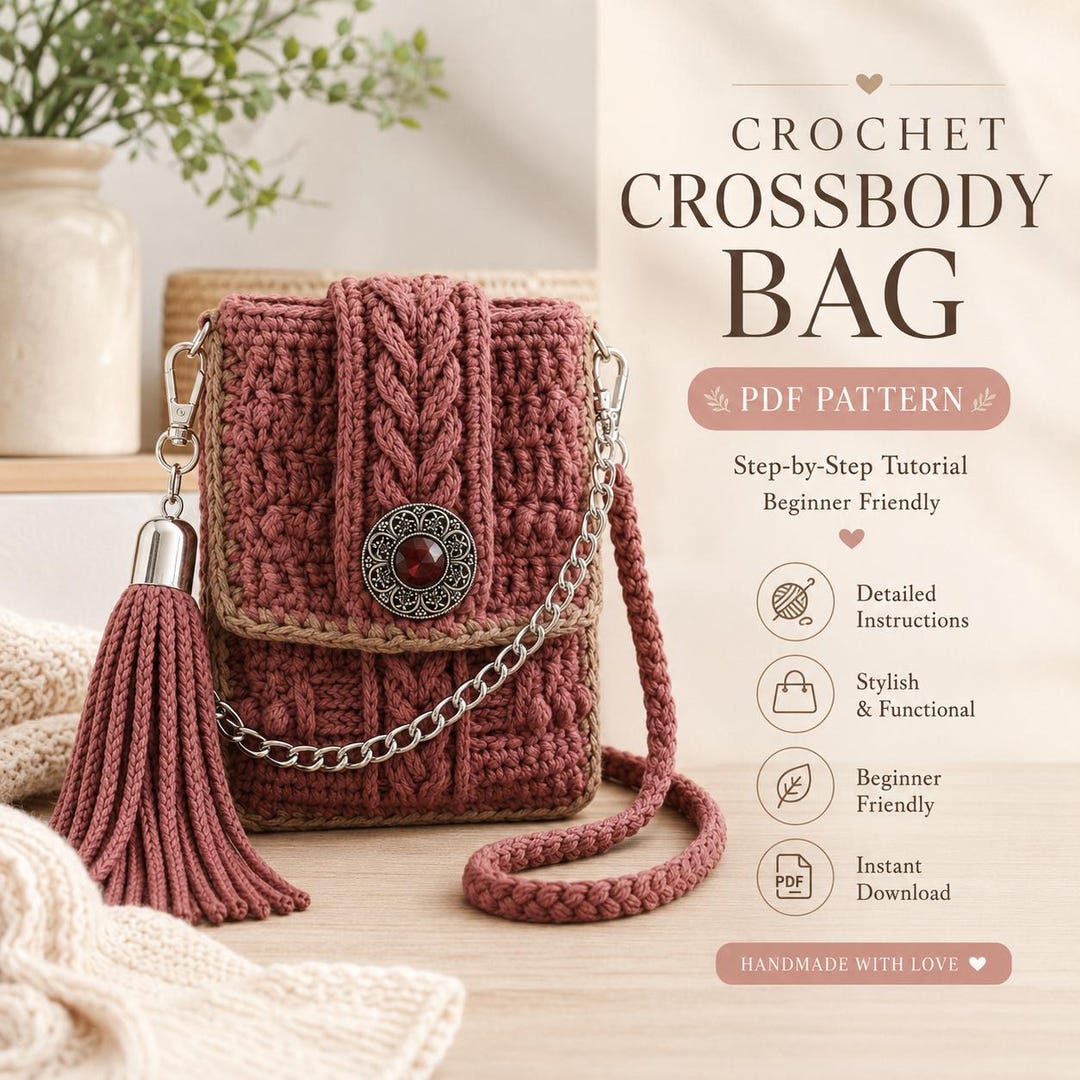 Crochet Crossbody Bag Pattern PDF — Boho Mini Bag With Cable Panel ...